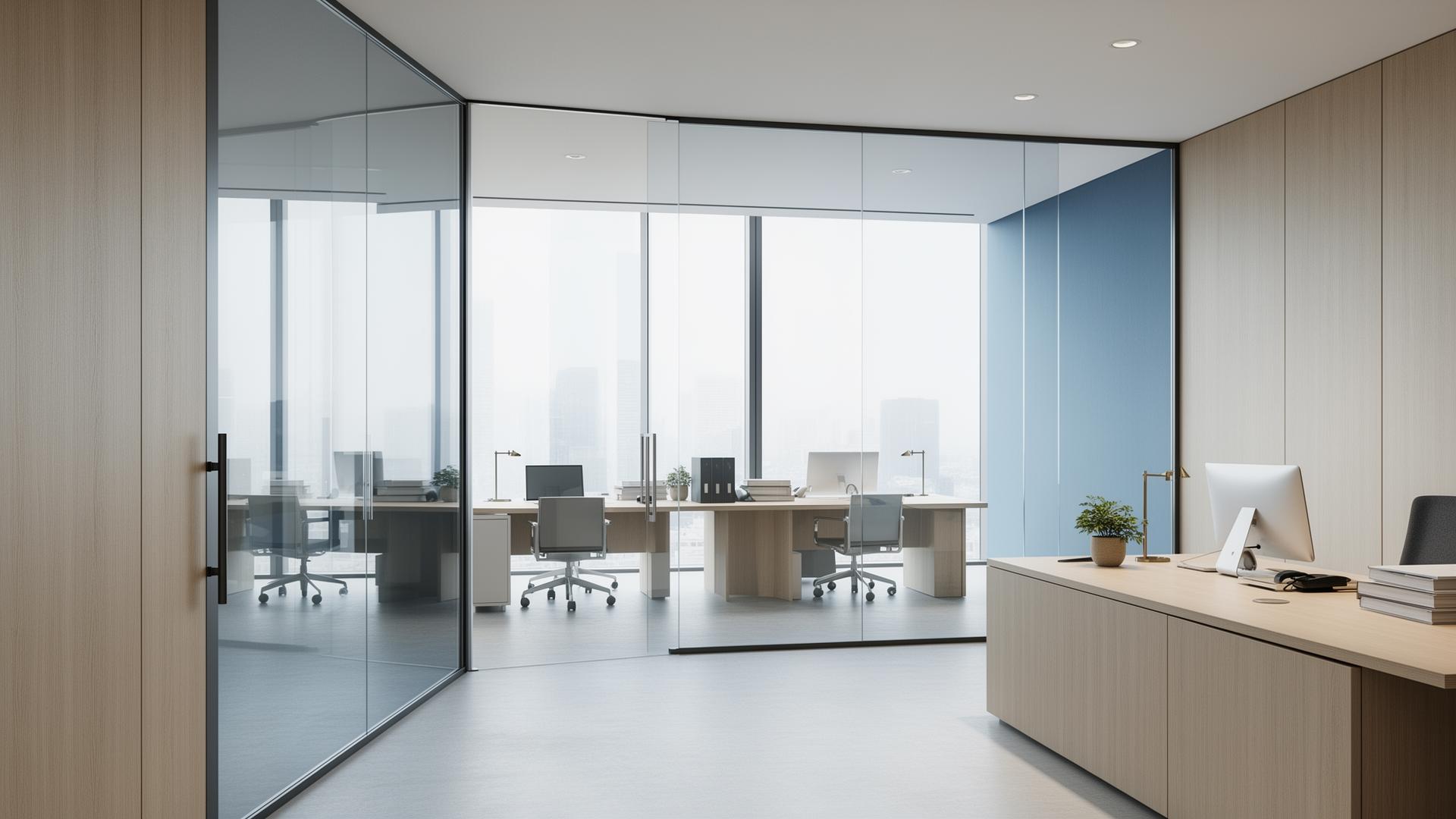 A bright, modern accounting office with glass walls and natural light